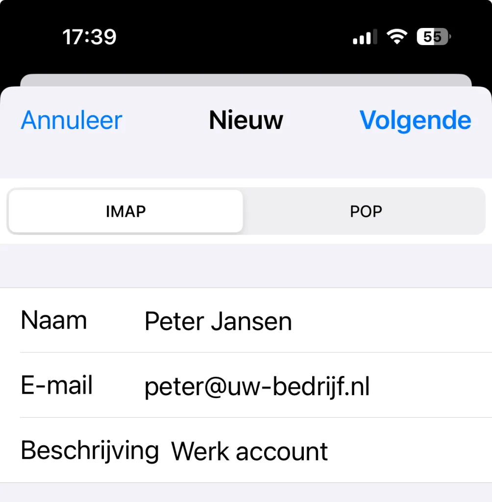 Instellen van een e-mailaccount (IMAP) op iOS 18 4 IMG 3461